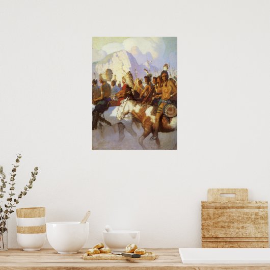  Westerne Kunst, Indische Oorlogspartij door NC Wy Poster (Keuken)