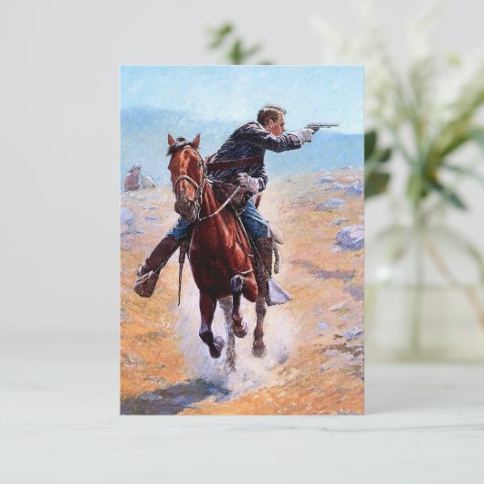 westerne kunst van Charles Schreyvogel "The Messen Bedankkaart (Staand voorkant)