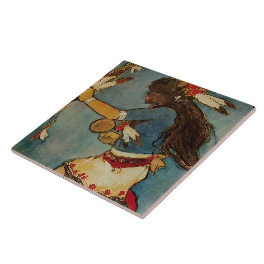 westerne kunst van Gerald Cassidy "Buffalo Dancer" Tegeltje (Zijkant)