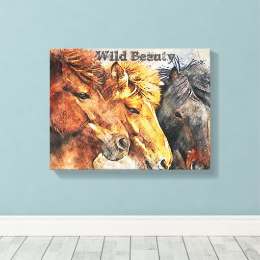 Westerne kunst wilde paarden canvas afdruk (Insitu (Houten vloer))