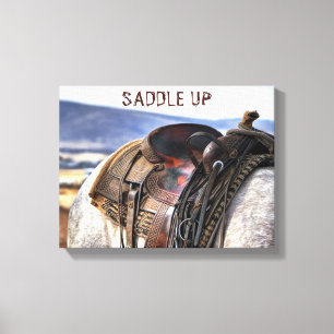 Westerne kunst, zadels, paarden, canvas afdrukken