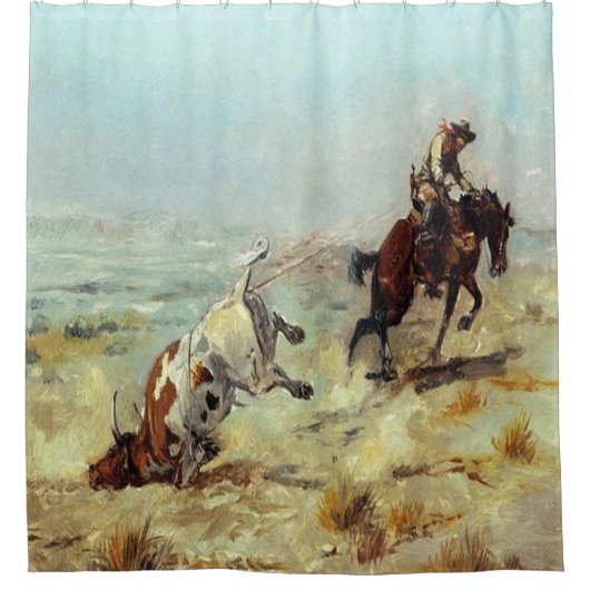  Westerne kunstcowboy die een steiger omdraait Douchegordijn (Voorkant)