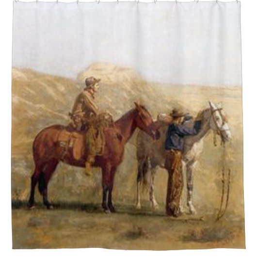  Westerne kunstcowboy met paarden Douchegordijn (Voorkant)