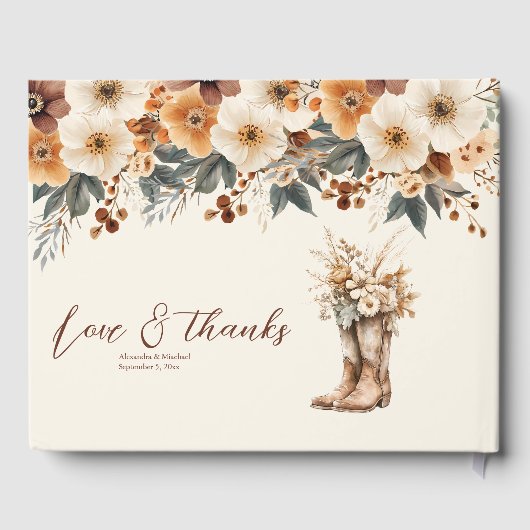 Westerne Laarzen Bloemen Terracotta Huwelijk Gastenboek (Achterkant)