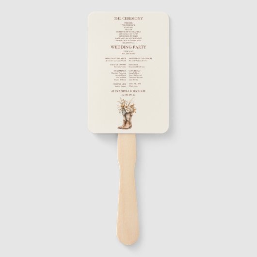 Westerne Laarzen Bloemen Terracotta Huwelijk Handwaaier (Achterkant)