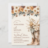 Westerne Laarzen Bloemen Terracotta Huwelijk Kaart (Voorkant)