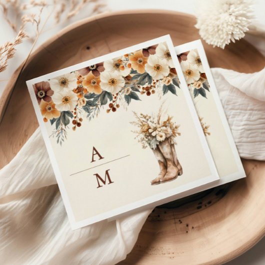 Westerne Laarzen Bloemen Terracotta Huwelijk Servet