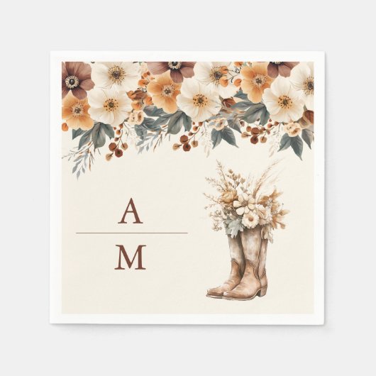 Westerne Laarzen Bloemen Terracotta Huwelijk Servet (Voorkant)