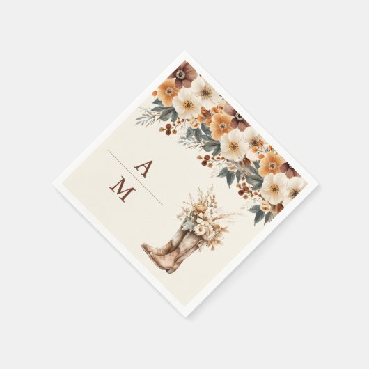 Westerne Laarzen Bloemen Terracotta Huwelijk Servet (Hoek)