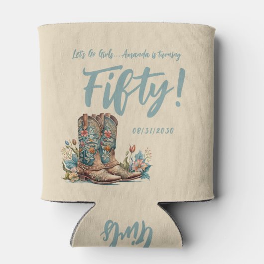 Westerne laarzen bloemenvijftigste verjaardagsfees blikjeskoeler (Achterkant)