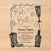 Westerne laarzen & Bubbly Bow Vrijgezellenfeest Acryl Uitnodigingen (Voorkant)