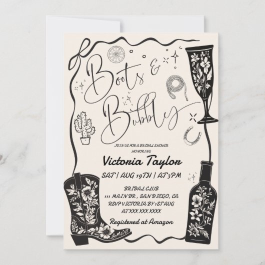 Westerne laarzen & Bubbly Bow Vrijgezellenfeest Kaart (Voorkant)