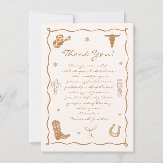 Westerne laarzen en bubble Vrijgezellenfeest Bedankkaart (Voorkant)