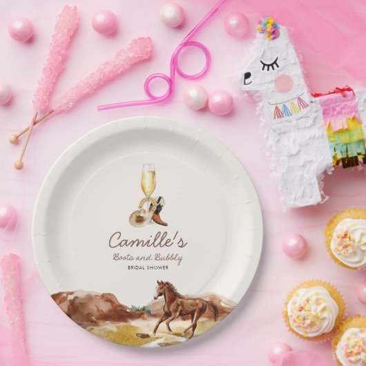 Westerne laarzen en bubble Vrijgezellenfeest Papieren Bordje (Feest)