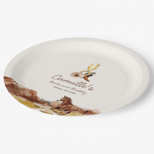 Westerne laarzen en bubble Vrijgezellenfeest Papieren Bordje (Gekanteld)