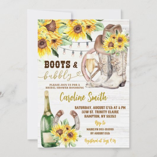 Westerne laarzen en bubby zonnebloem Vrijgezellenf Kaart (Voorkant)