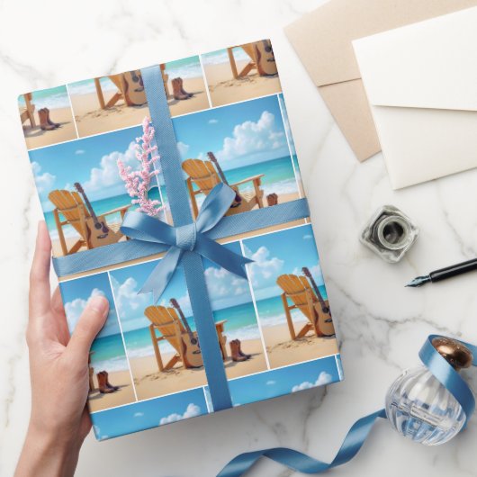 Westerne laarzen en gitaar op het strand cadeaupapier (Geschenken)