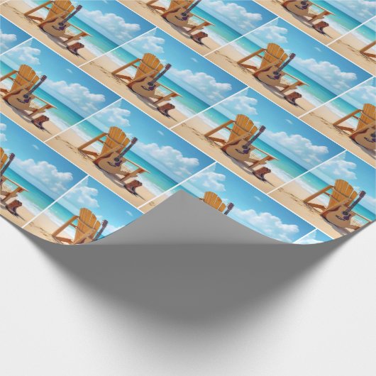 Westerne laarzen en gitaar op het strand cadeaupapier (Hoek)