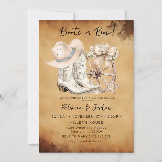 Westerne laarzen of Bow Gender Reveal Kaart (Voorkant)