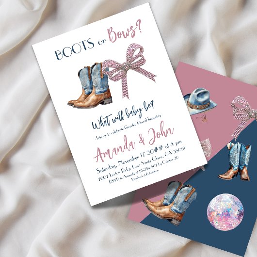 Westerne laarzen of strikken blauw roze gender rev kaart