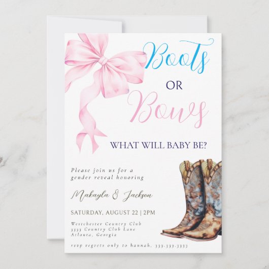 Westerne laarzen of strikken blauw roze gender rev kaart (Voorkant)