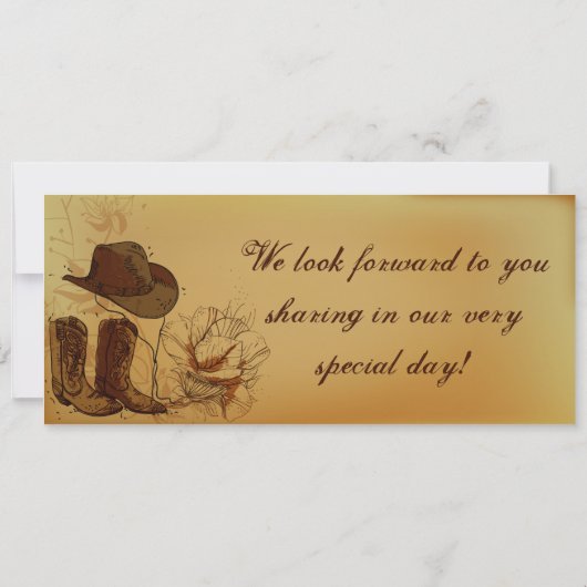 Westerne laarzen/pet instapkaart bruiloft uitnodig kaart (Achterkant)