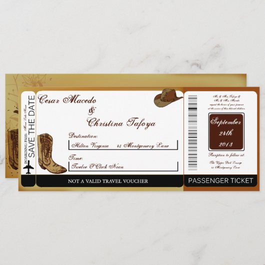Westerne laarzen/pet instapkaart bruiloft uitnodig kaart (Voorkant / Achterkant)