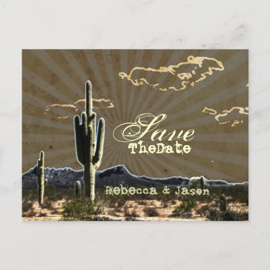 westerne land cactus bruiloft save the date aankondigingskaart (Voorkant)