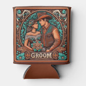 Westerne lederen print bruiloft bruidegom aangepas blikjeskoeler (Voorkant)