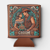 Westerne lederen print bruiloft bruidegom aangepas blikjeskoeler (Achterkant)