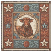 Westerne Lederen Print Bruin Turquoise met Steer Stof (Swatch)