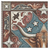 Westerne Lederen Print Bruin Turquoise met Steer Stof (Close Up)