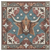 Westerne Lederen Print Bruin Turquoise met Steer Stof (Swatch)