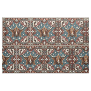 Westerne Lederen Print Bruin Turquoise met Steer Stof