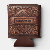 Westerne lederen print bruine bruidsbruidegom blikjeskoeler (Achterkant)