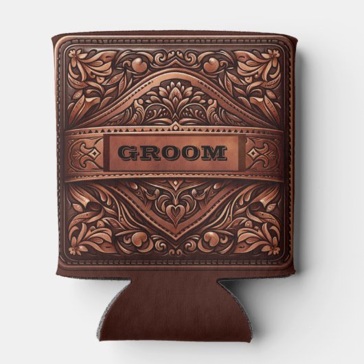 Westerne lederen print bruine bruidsbruidegom blikjeskoeler (Achterkant)