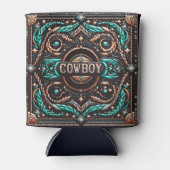 Westerne lederen print Cowboy aangepaste naam Blikjeskoeler (Voorkant)