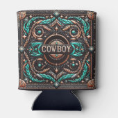Westerne lederen print Cowboy aangepaste naam Blikjeskoeler (Achterkant)