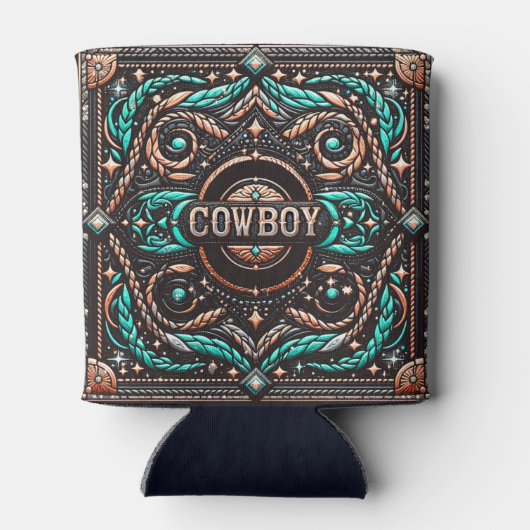 Westerne lederen print Cowboy aangepaste naam Blikjeskoeler (Achterkant)