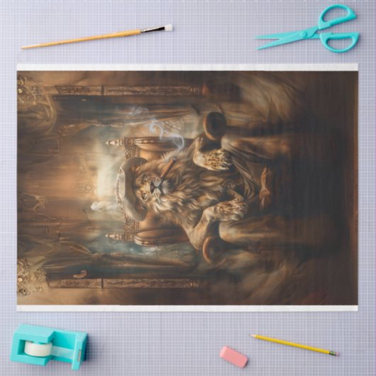 Westerne Leeuw in Koningsstoel Decoupage Tissuepapier (Craft)