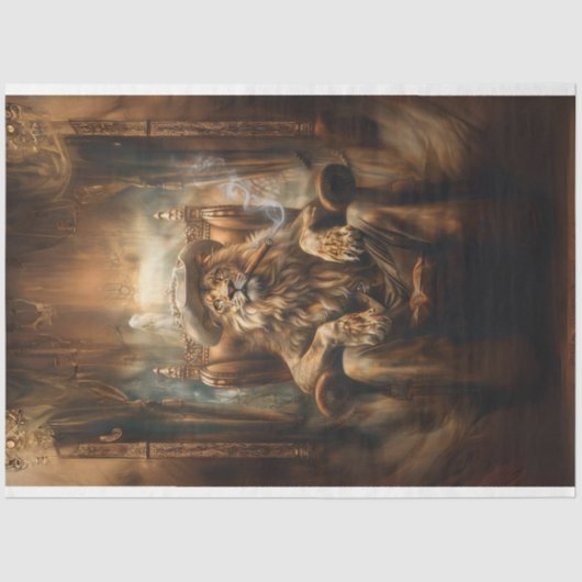 Westerne Leeuw in Koningsstoel Decoupage Tissuepapier (Voorkant)