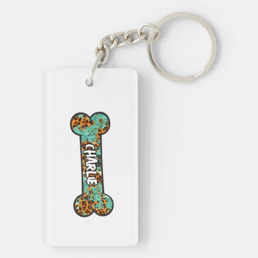 Westerne leopard Patch Pattern Dog Mam Bone Pet T- Sleutelhanger (achterkant)