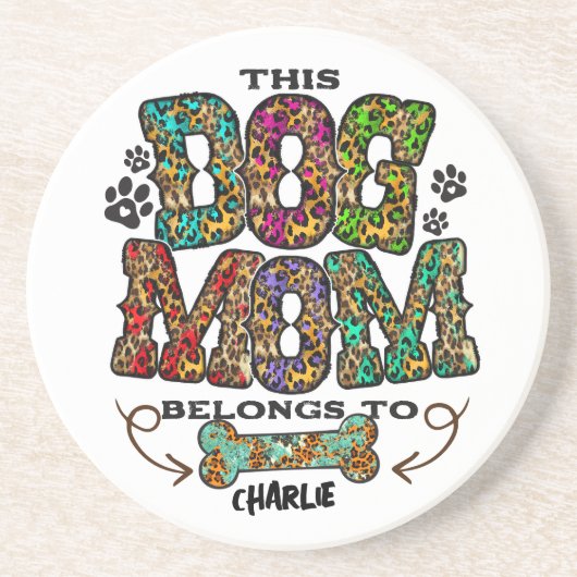 Westerne leopard Patch Pattern Dog Mam Bone Zandsteen Onderzetter (Voorkant)