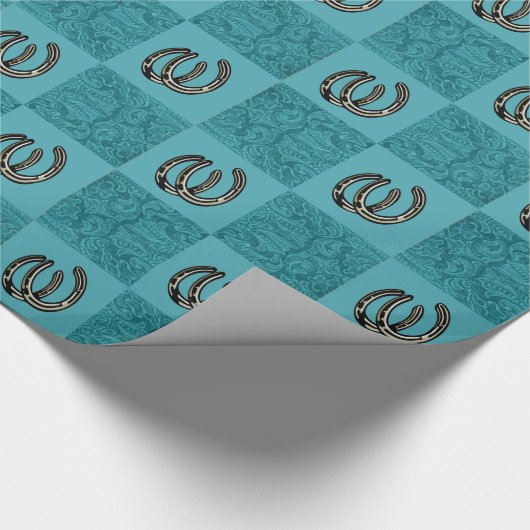 Westerne leren turquiose met Hoefijzers Cadeaupapier (Hoek)