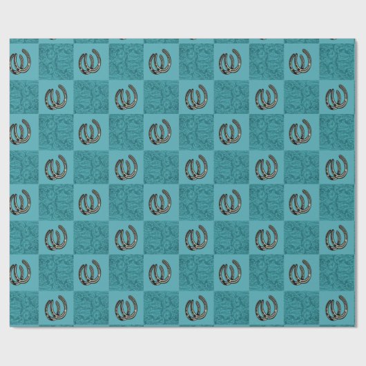 Westerne leren turquiose met Hoefijzers Cadeaupapier (Vlak)