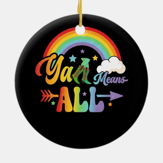 Westerne LGBTQ Y'all Regenboog Lesbische Gay Ally Keramisch Ornament (Achterkant)