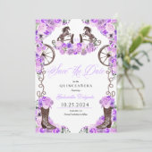 Westerne Lila Charro Bewaar de datum Quinceañera Kaart (Staand voorkant)