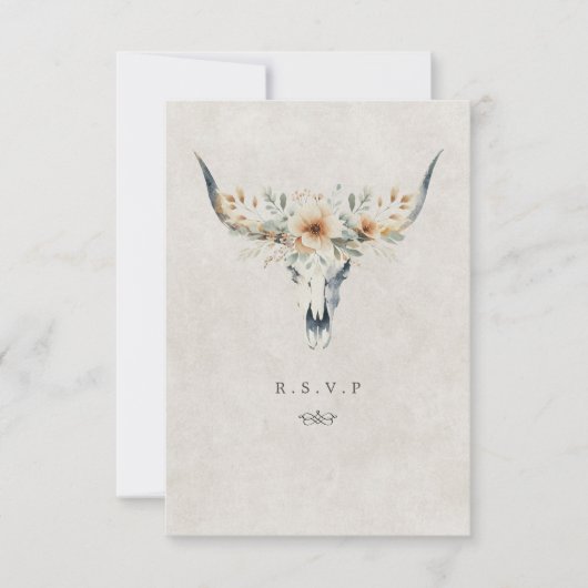 Westerne longhorn schedel maaltijd keuzes bruiloft RSVP kaartje (Voorkant)