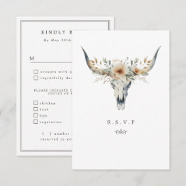 Westerne longhorn schedel maaltijd keuzes bruiloft RSVP kaartje