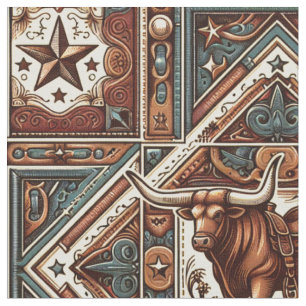 Westerne Longhorn Steer Brown en Blauwgroen Stof
